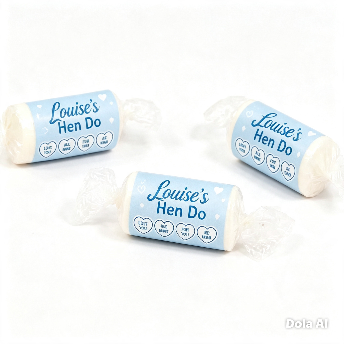 Personalised Love Heart sweet stickers designed for weddings, birthdays and special occasions, supplied as 18 stickers per A4 sheet.