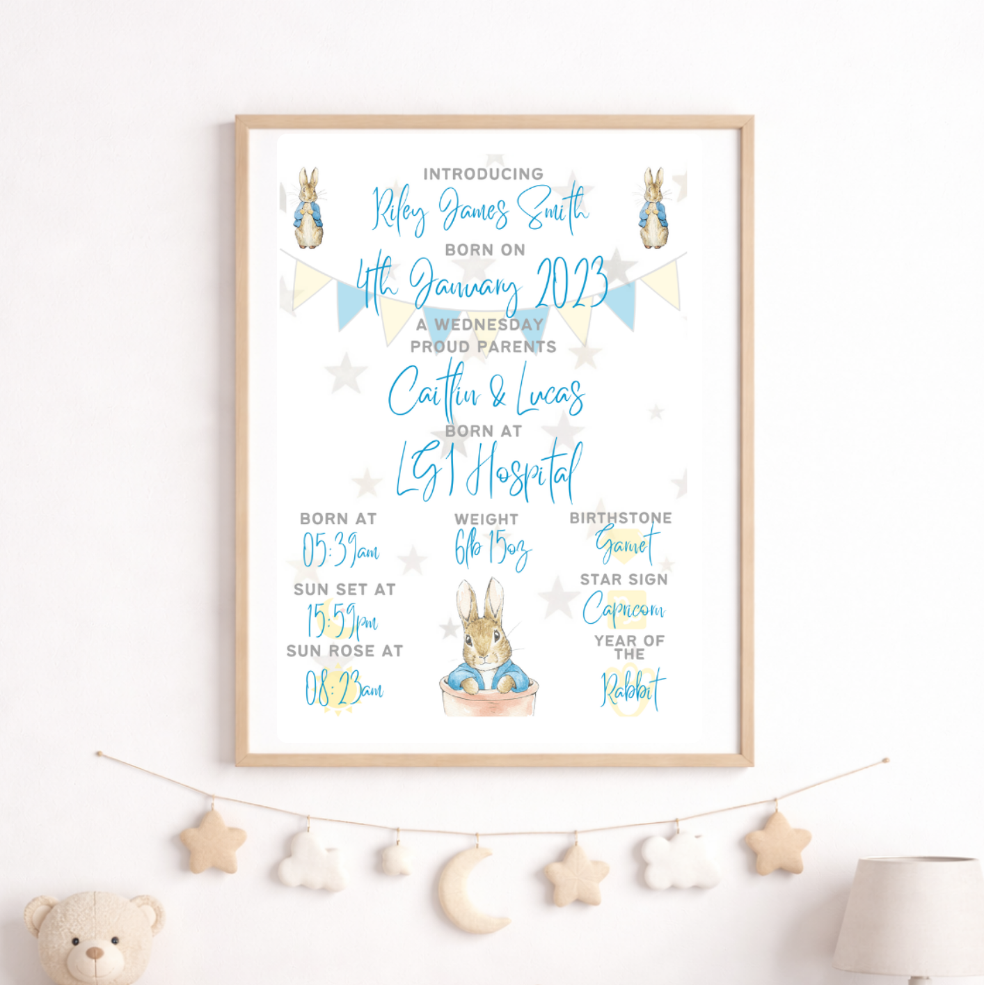Personalised Peter Rabbit The Day You Were Born Baby Birth Print