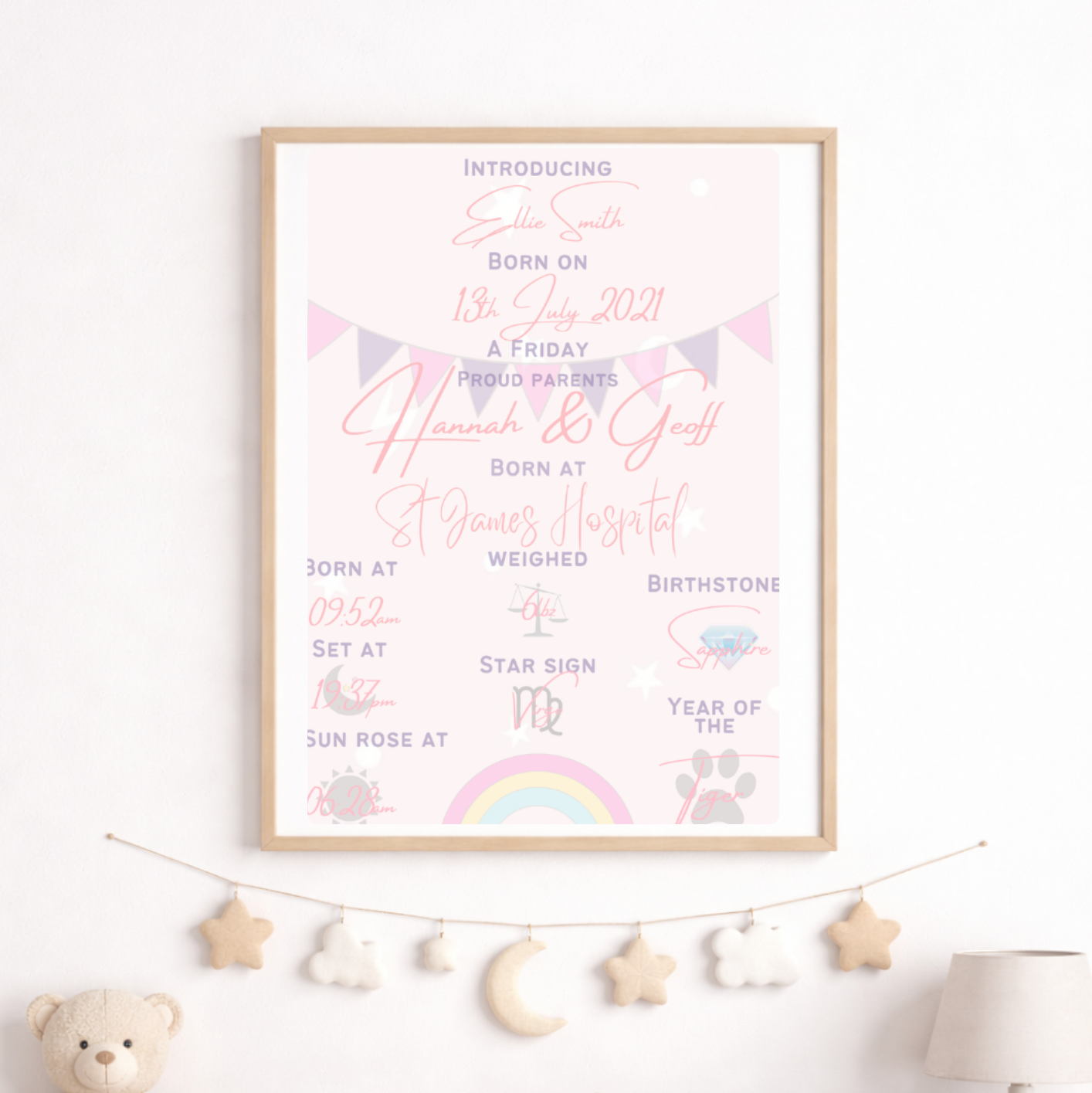 Personalised Rainbow The Day I Was Born Baby Birth Keepsake Print