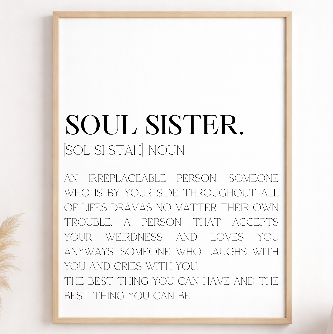 Personalised Soul sister Noun keepsake print