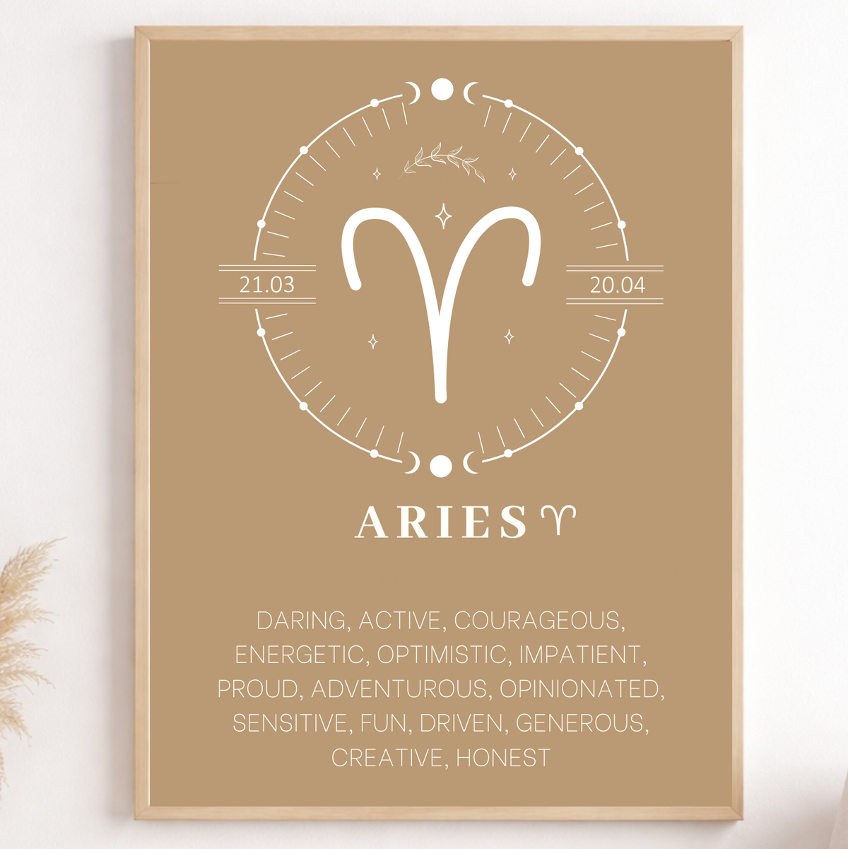 Personalised Beige Zodiac Star Sign Print showing the personalised design