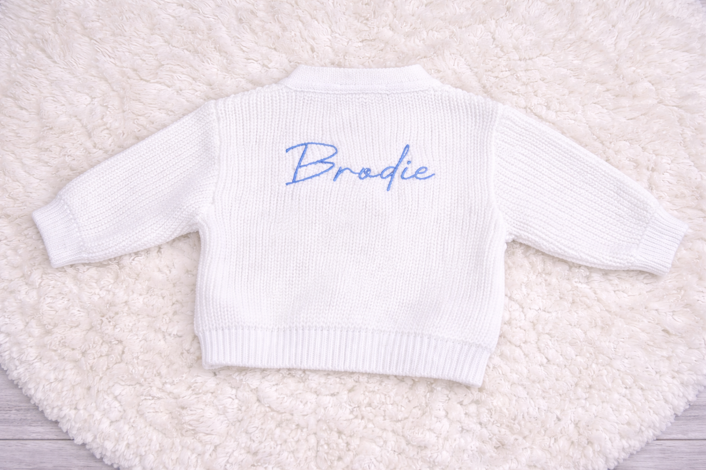 Personalised White Ribbed Knitted Baby Cardigan