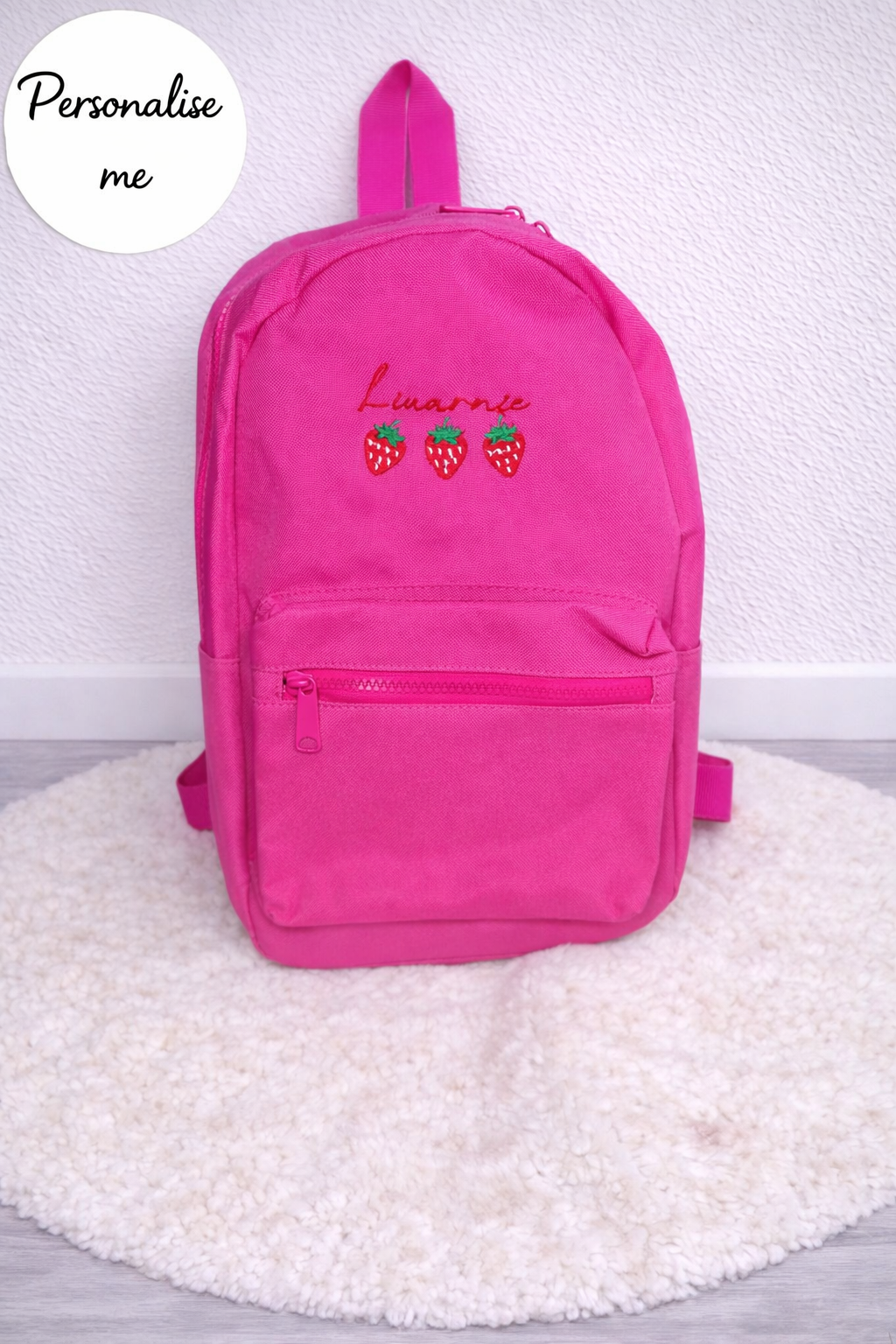 Personalised Kids Strawberry Backpack with Name Embroidered