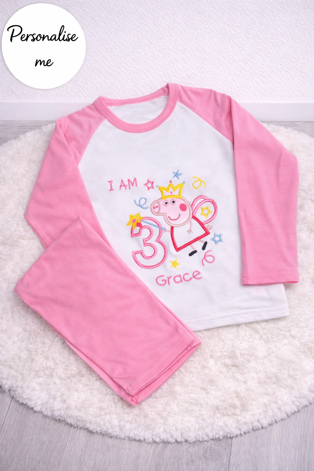 Personalised Embroidered Peppa Pig Birthday Pyjamas