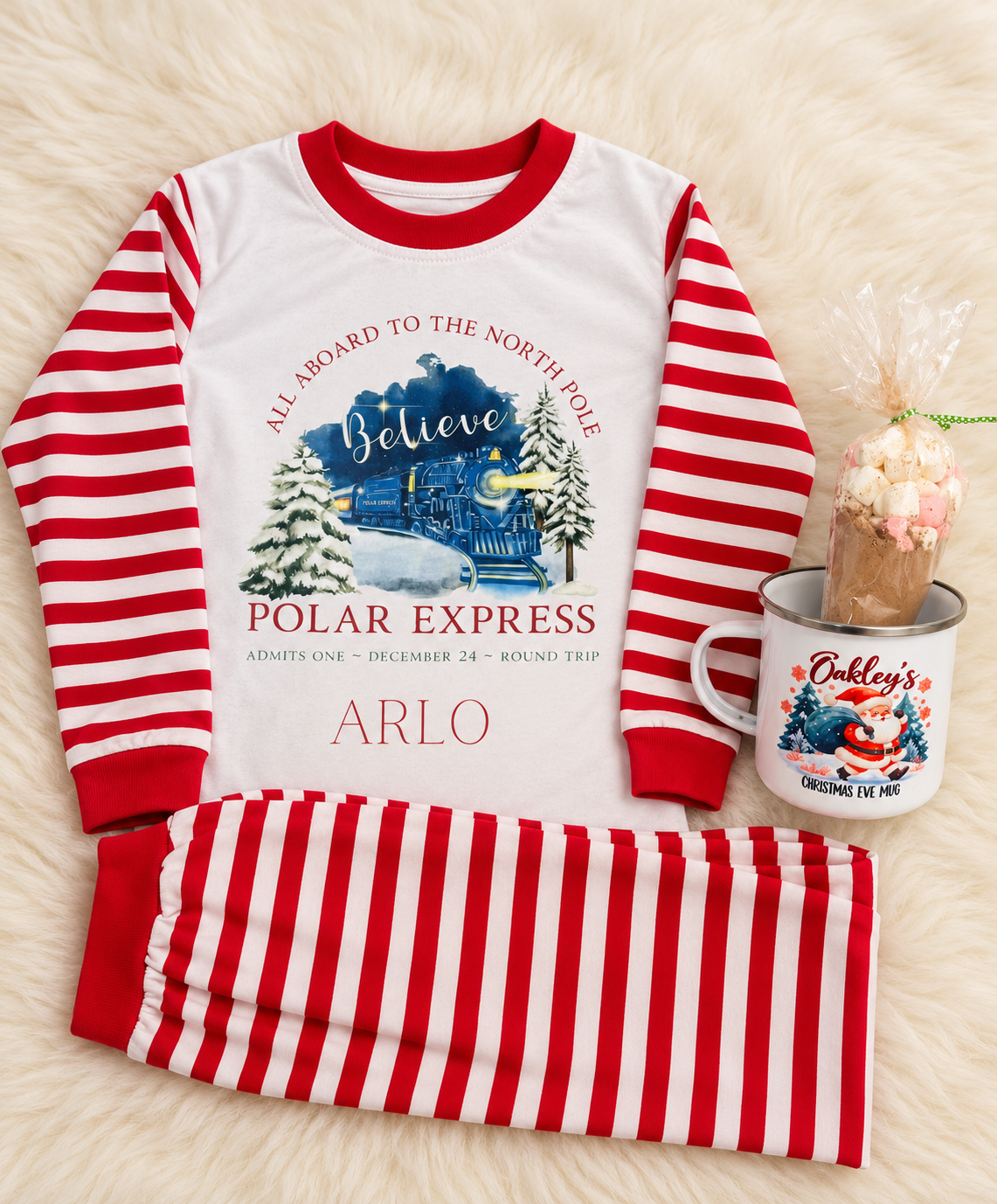 Personalised Children's Christmas Pyjamas & Matching Mug Set