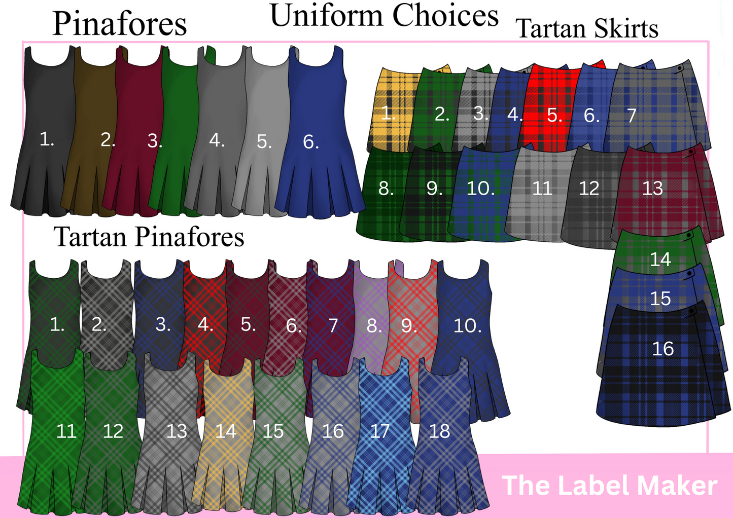 Girls uniform choice sheet