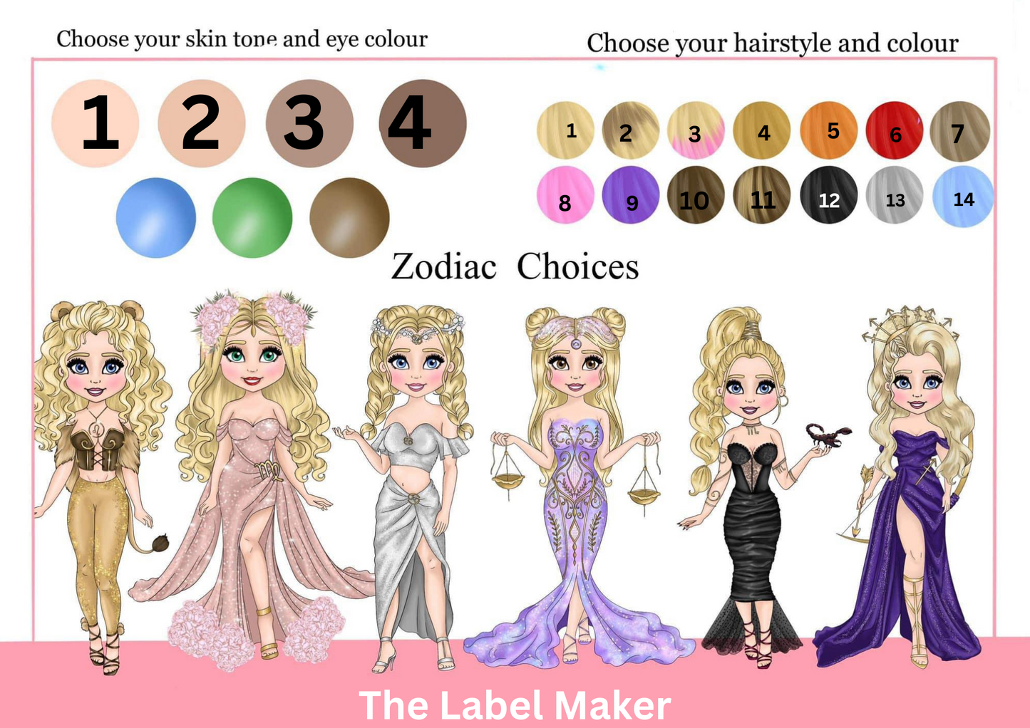 Zodiac Star Sign Choice Sheet For the mug and coaster