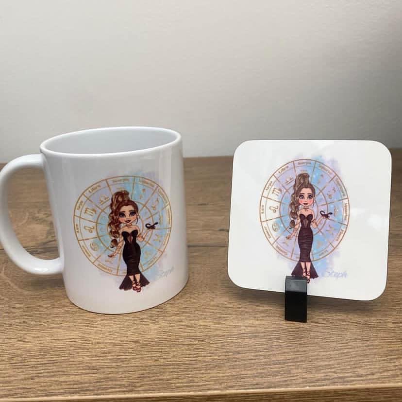 White ceramic mug with zodiac Star Sign design