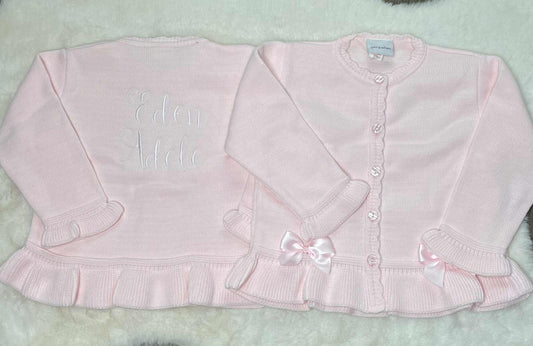 Personalised Pink Frilly Girls Bow Cardigan