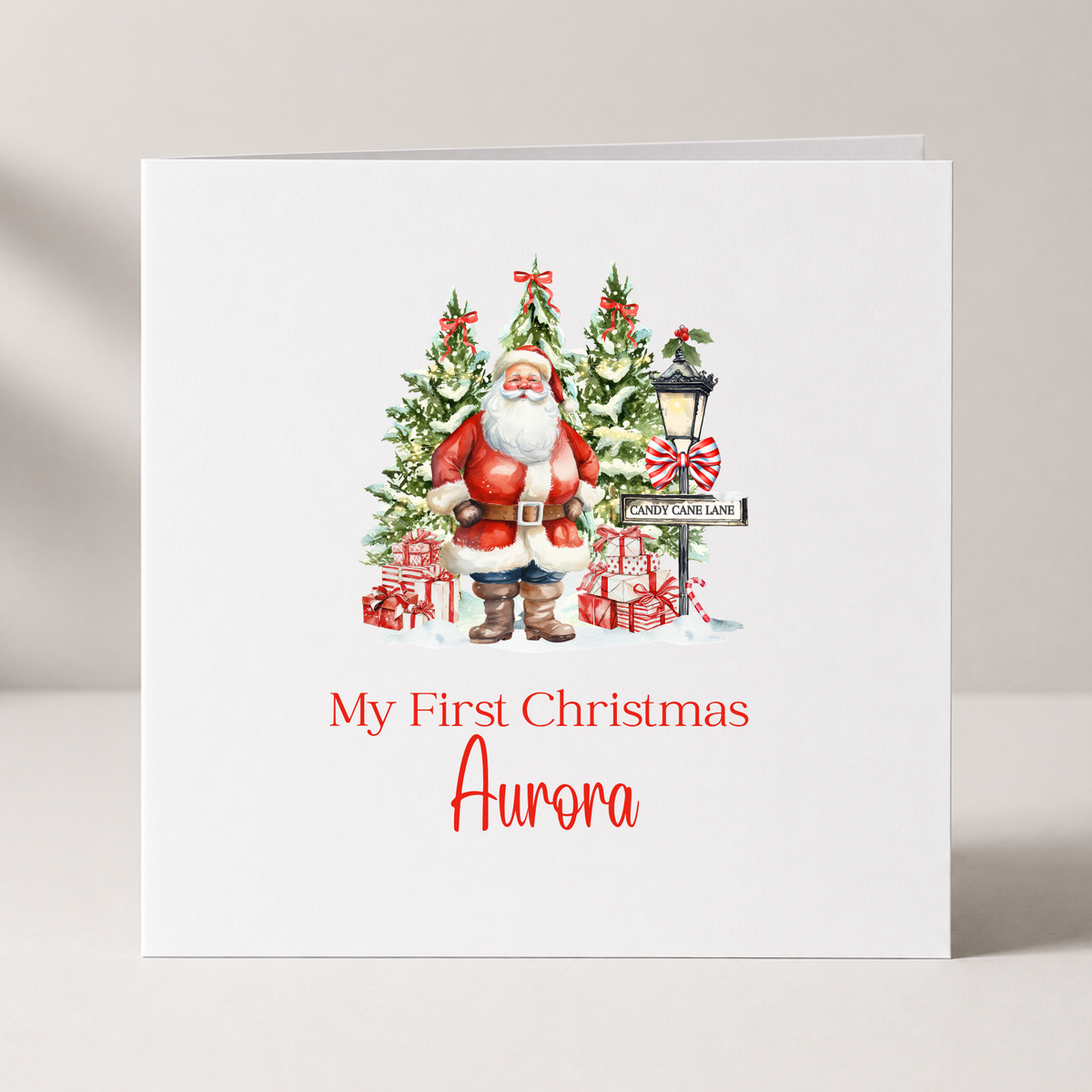 Christmas Gnomes Baby's First Christmas Card with custom names and wording