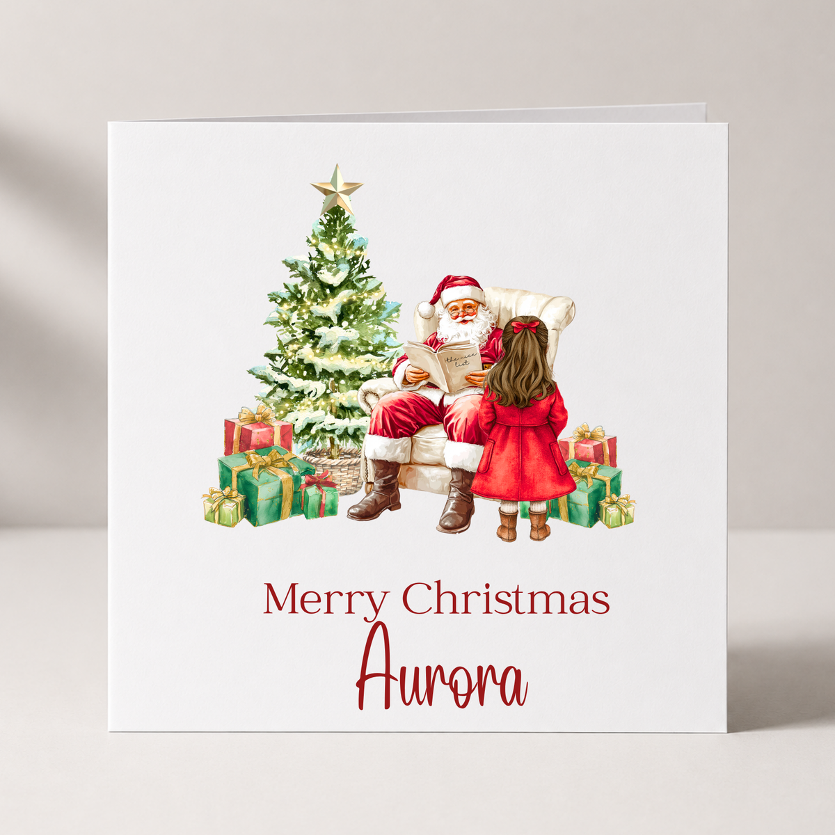 Santa and Child Personalised Christmas Card with custom names and wording