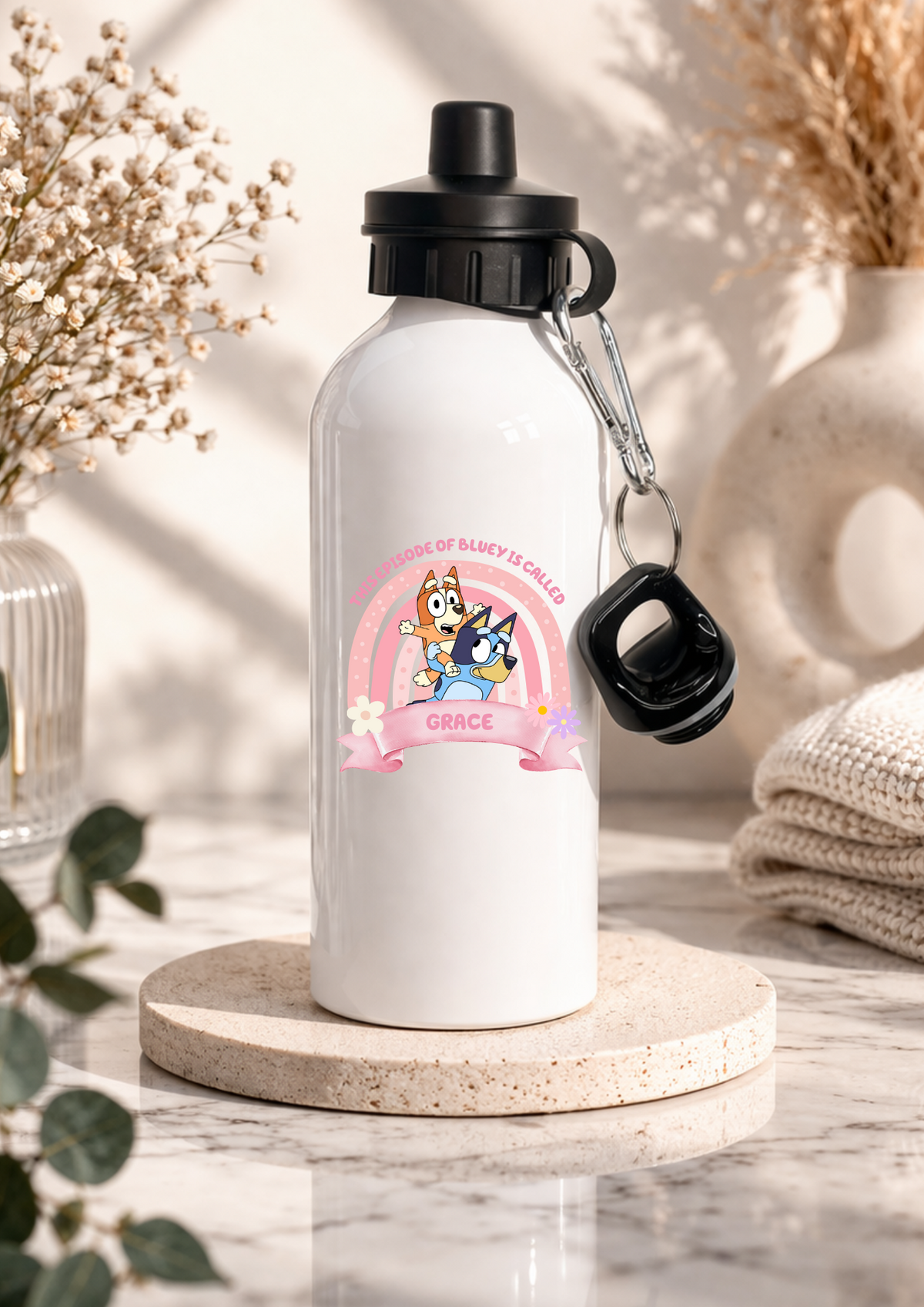 Personalised rainbow pony children's water bottle