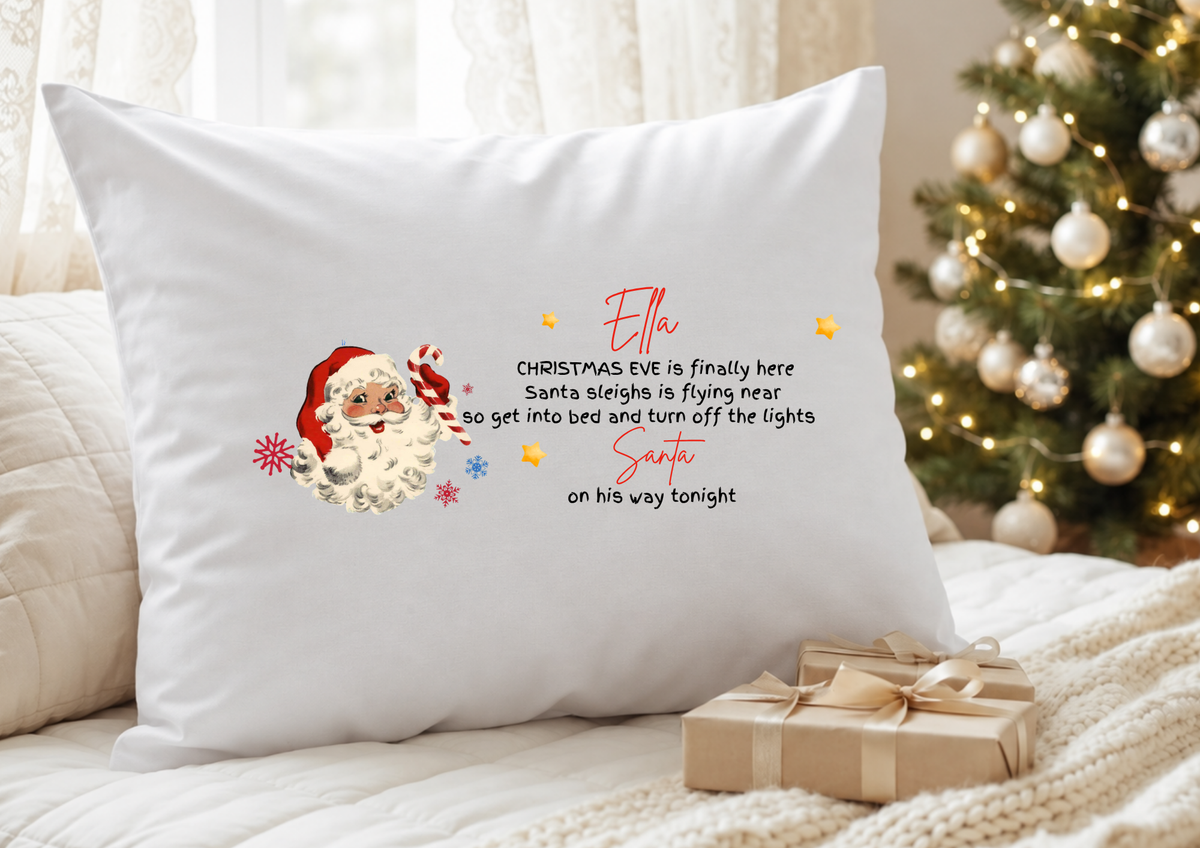 Personalised vintage Santa Christmas Eve pillowcase with name and festive poem