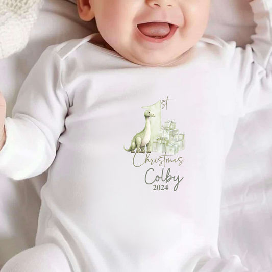 Personalised My First Christmas Dinosaurs Sleepsuit