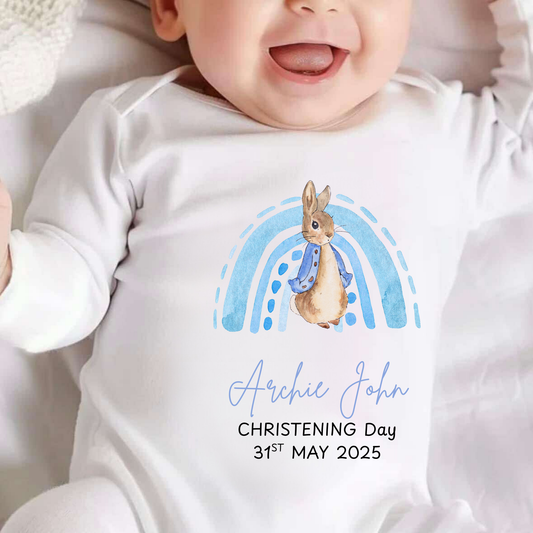 Personalised Rabbit On Your Christening Day Sleepsuit