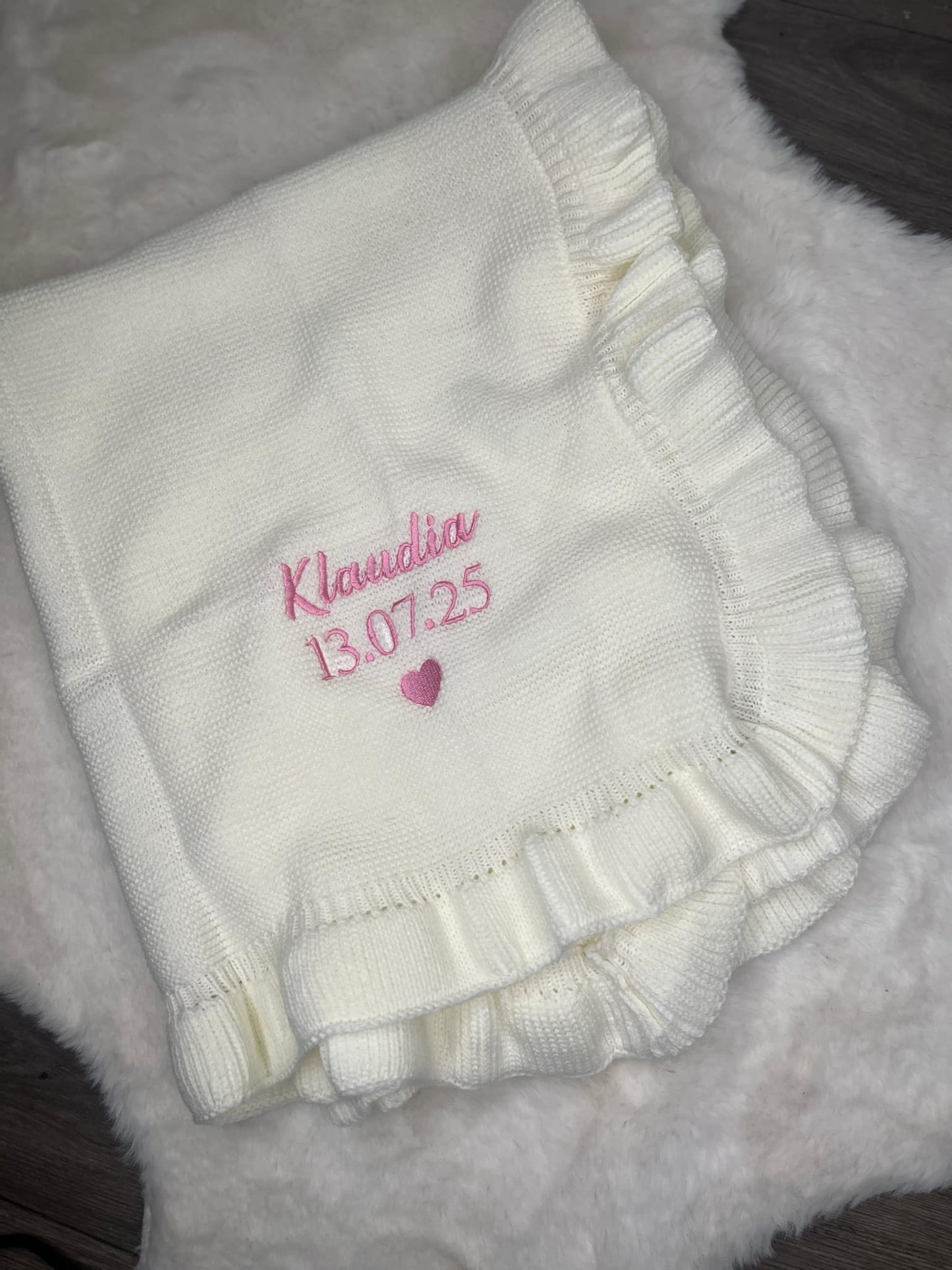 Personalised Embroidered Frilly Baby Blanket