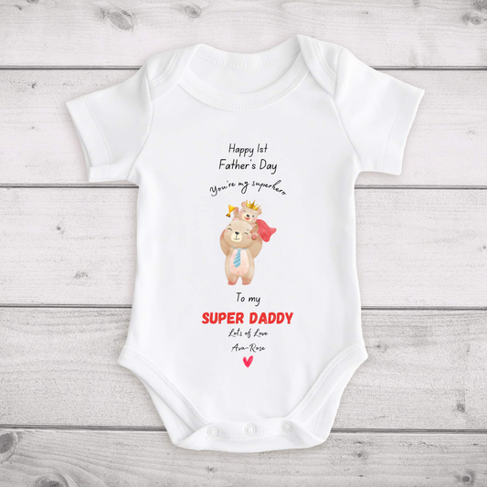 Personalised Daddy You're My Superhero Fathers Day Baby Vest