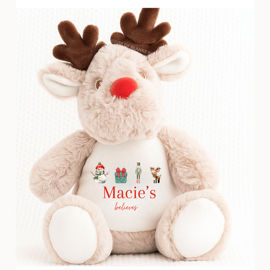 Personalised Christmas Reindeer Teddy with custom name design