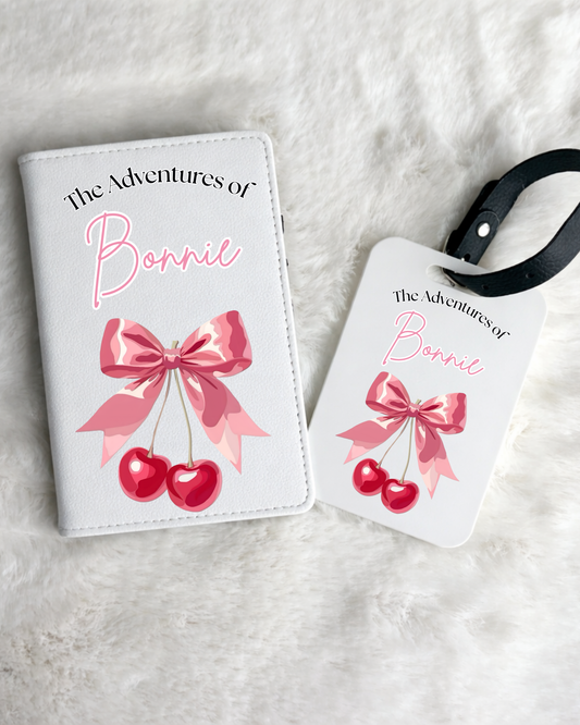 Personalised Cherries Passport Holder & Luggage Tag Set