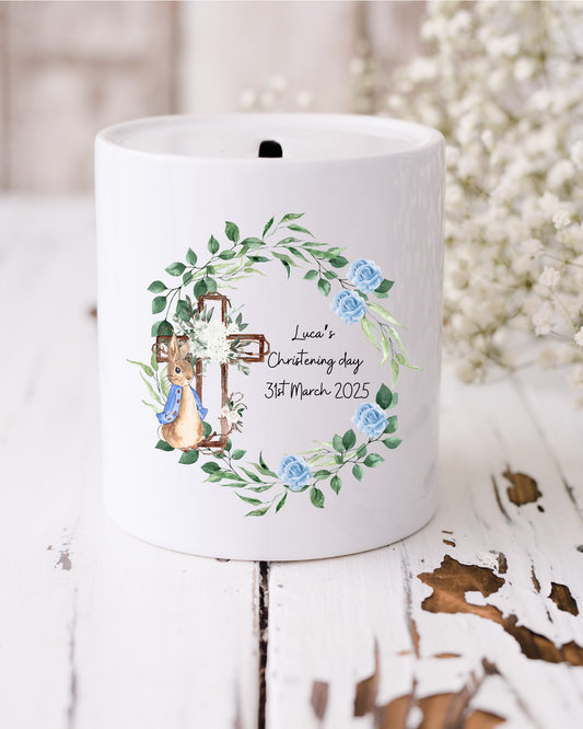 Personalised Rabbit Themed Christening Money Box Gift