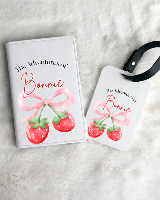 Personalised Strawberry Passport Holder & Luggage Tag Set