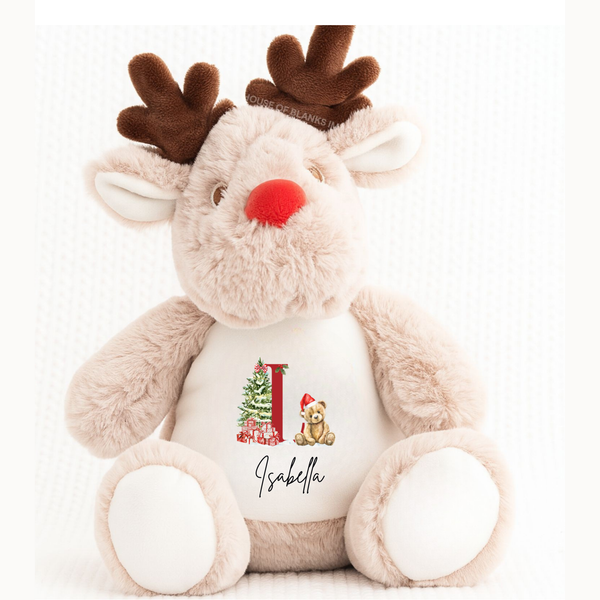 Personalised Bear Initials Christmas Reindeer Teddy