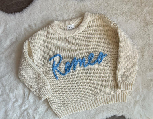 Personalised Hand Embroidered Children's Knitted Jumper