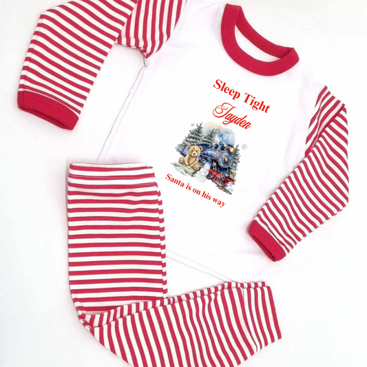 Personalised Sleep Tight Santa On The Way Christmas Pyjamas