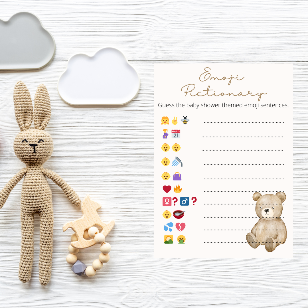 Neutral Bear Baby Shower Emoji Pictionary Game