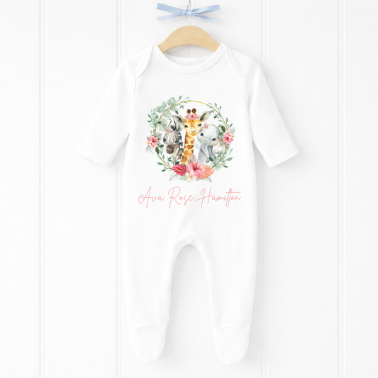 Personalised Baby Safari Sleepsuit