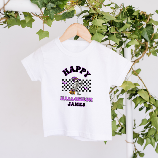 Personalised Happy Halloween Skelton T-shirt