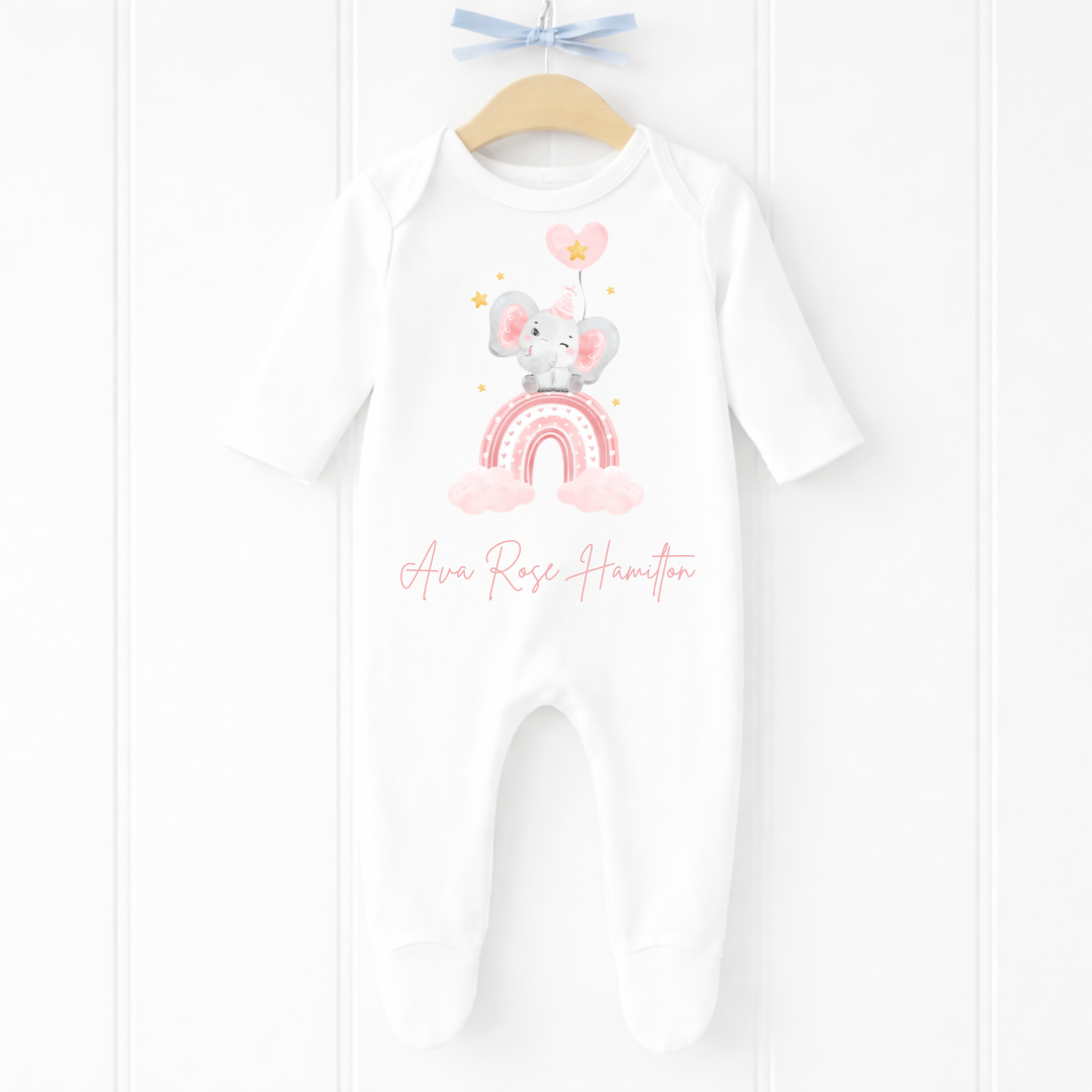 Personalised Little Elephant Baby Sleepsuit