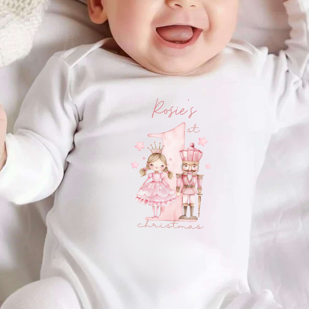 Personalised My First Christmas Pink Nutcracker Sleepsuit