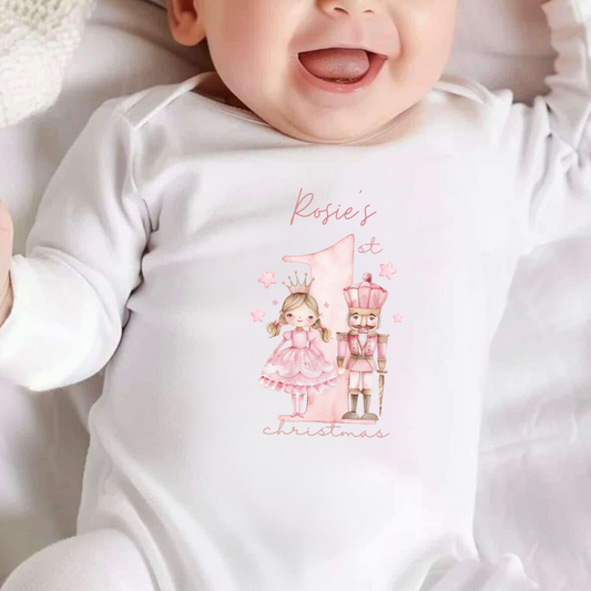 Personalised My First Christmas Pink Nutcracker Sleepsuit