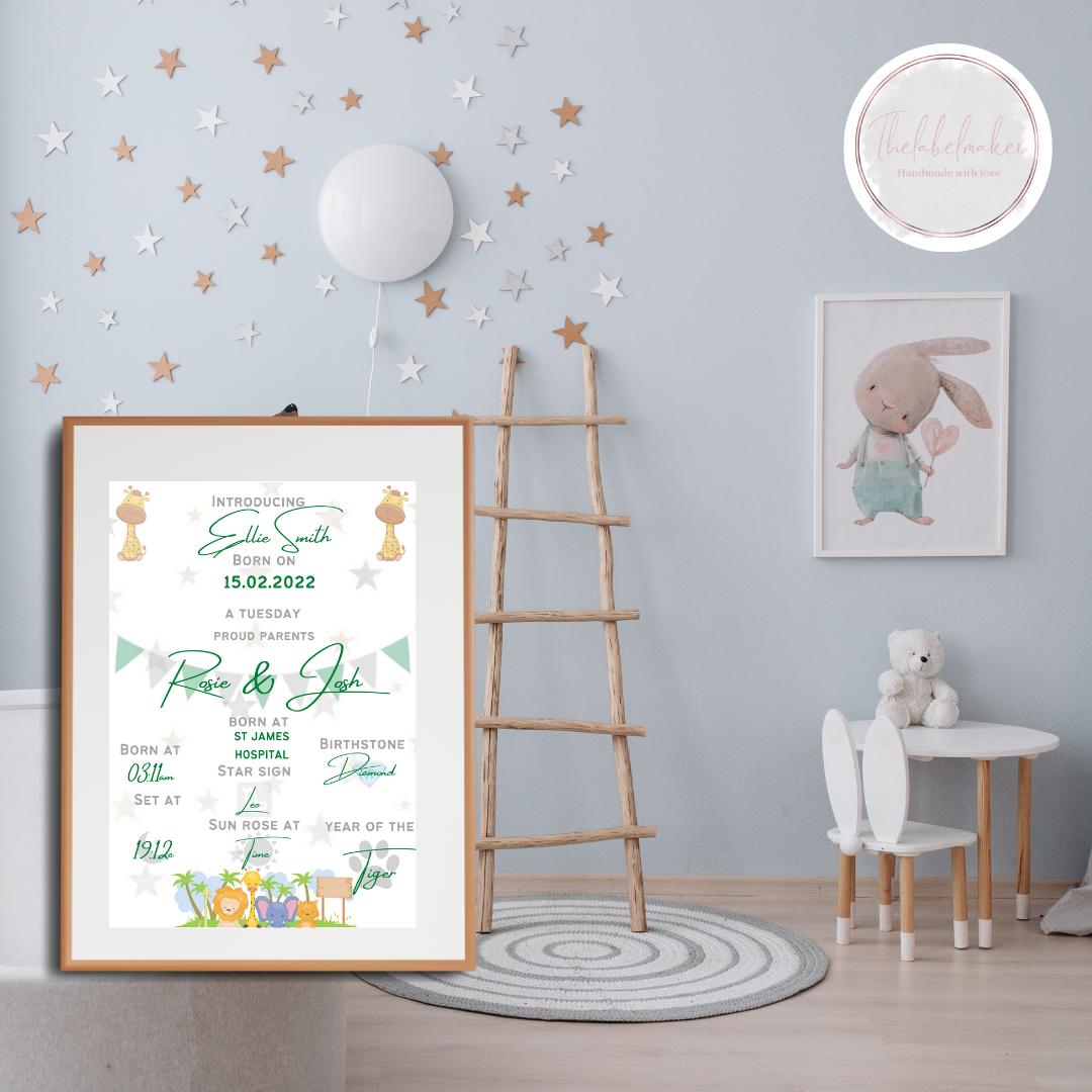 Personalised Animal Themed Birth Print