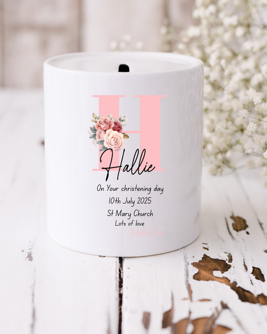 Personalised Initial Christening Money Box Gift