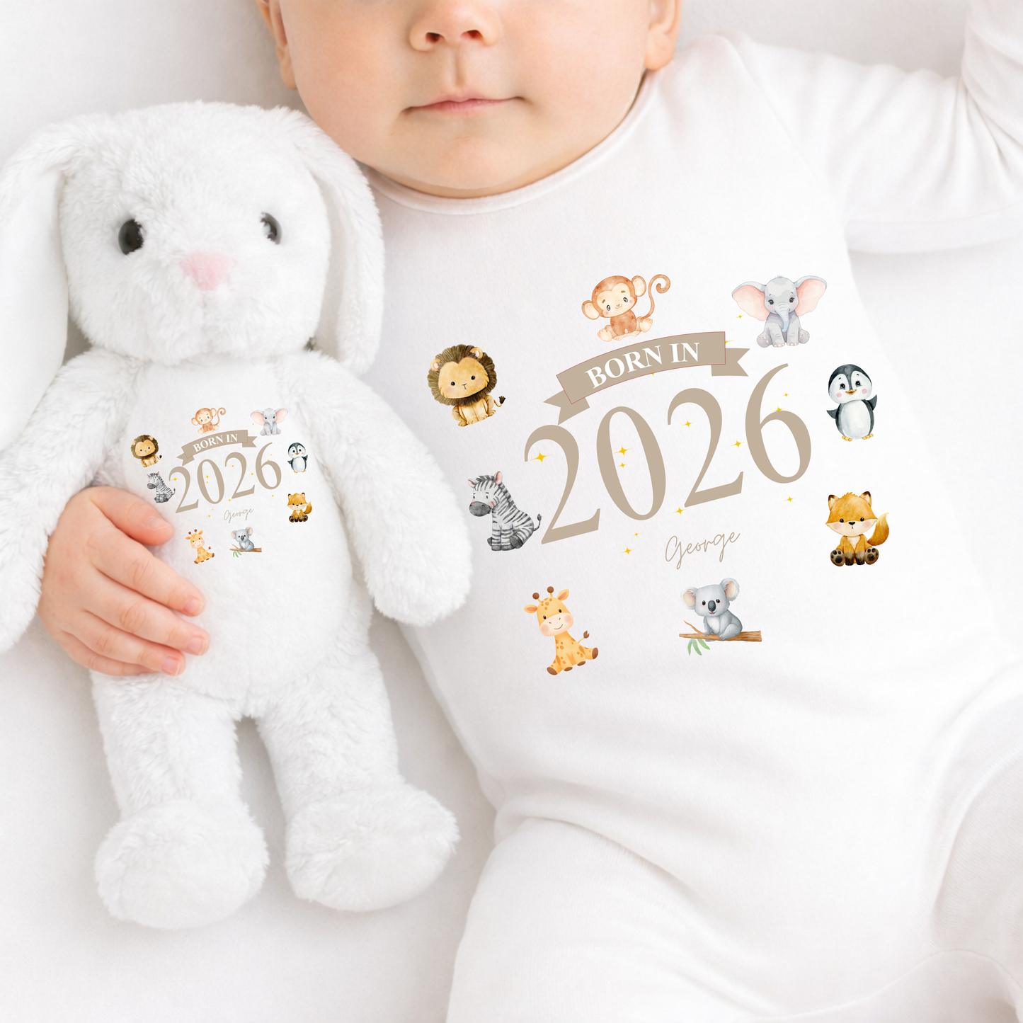 Personalised Born in 2026 Safari Animals Teddy