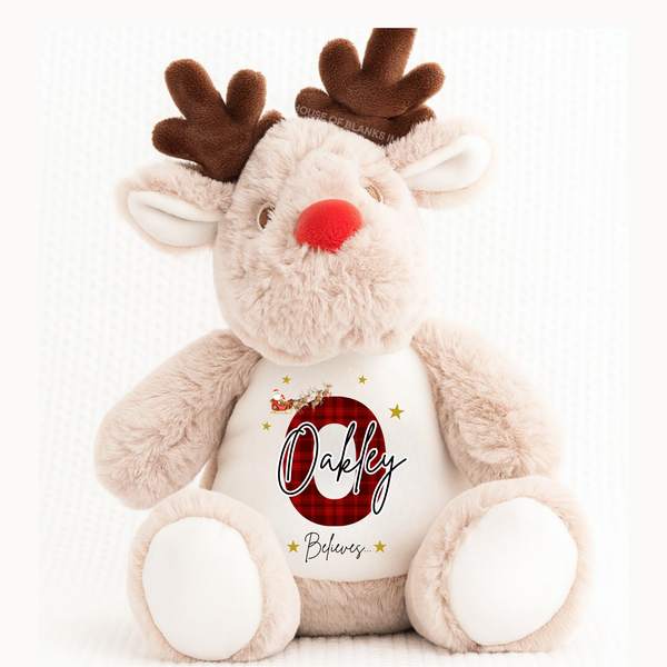 Personalised Tartan Initials Reindeer Christmas Teddy