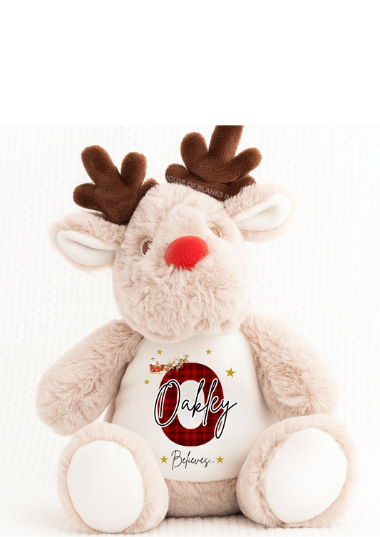 Personalised Tartan Initials Reindeer Christmas Teddy