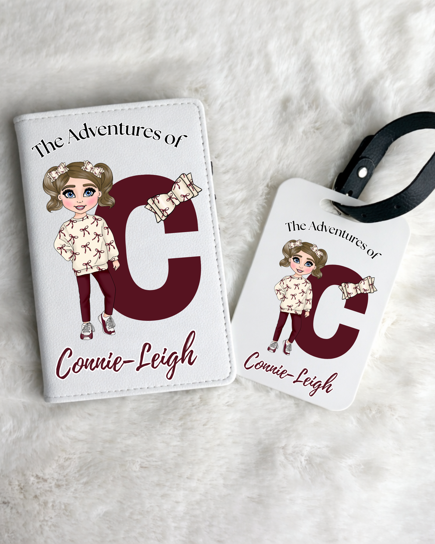 Personalised Bow Girl Passport Holder And Luggage Tag