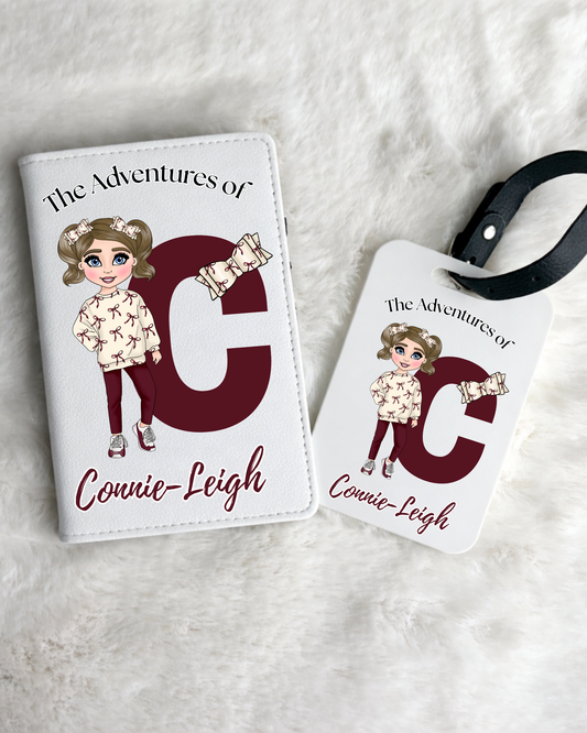 Personalised Bow Girl Passport Holder And Luggage Tag
