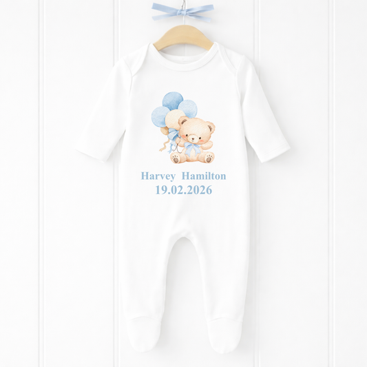 Personalised Baby Boy Little Bear Sleepsuit