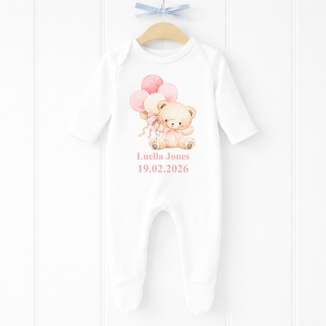 Personalised Baby Girl Little Bear Sleepsuit