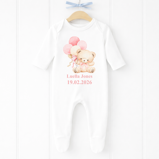 Personalised Baby Girl Little Bear Sleepsuit