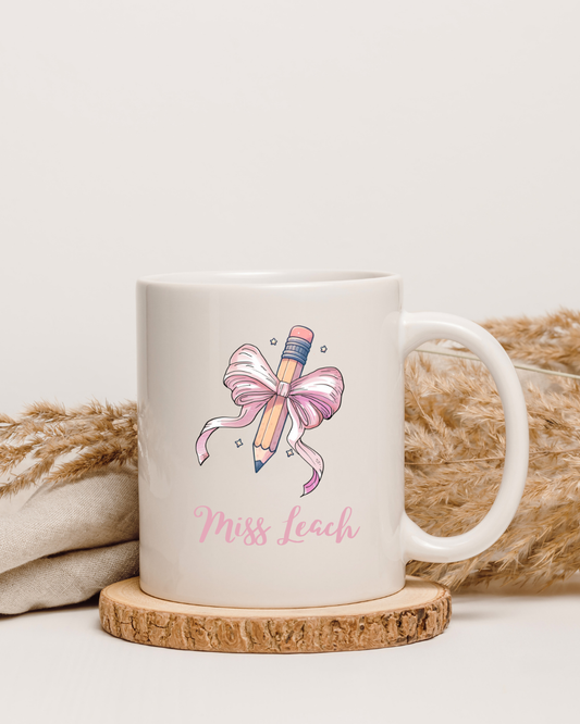 Personalised Thank You Teacher Bow Pencil Mug
