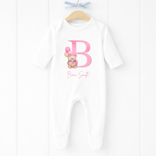Personalised Initial and Little Bear Bear Sleepsuit