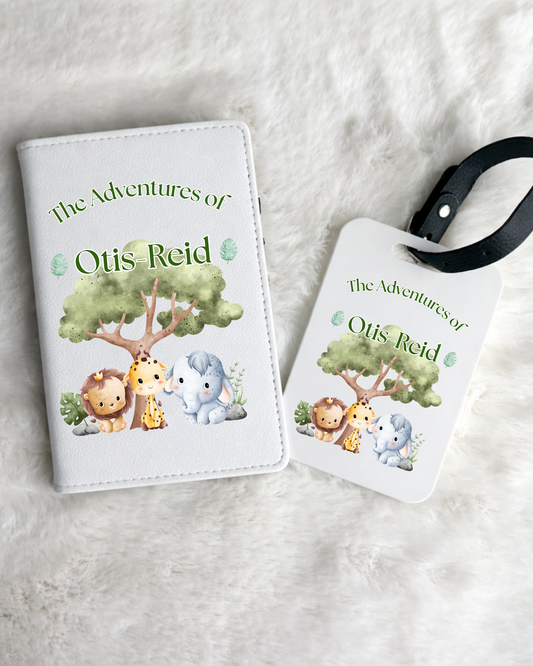 Personalised Safari Animals Passport Holder & Luggage Tag Set