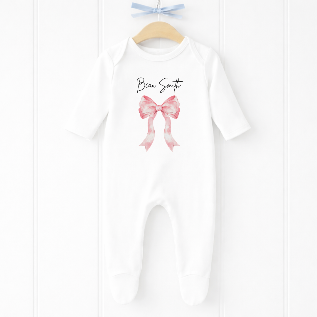Personalised Baby Girl Bow Sleepsuit