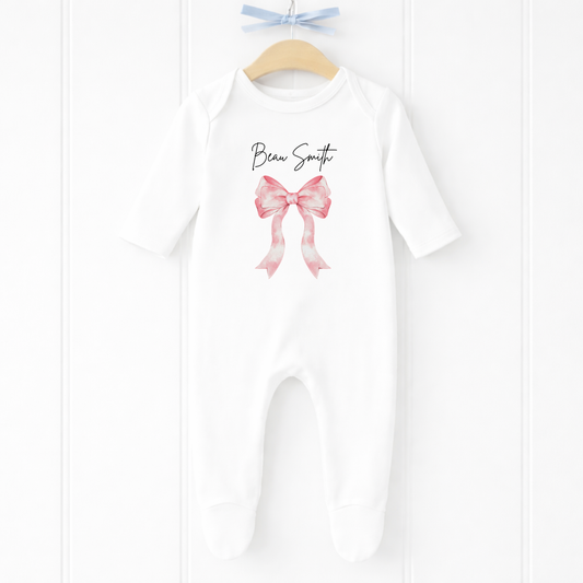 Personalised Baby Girl Bow Sleepsuit