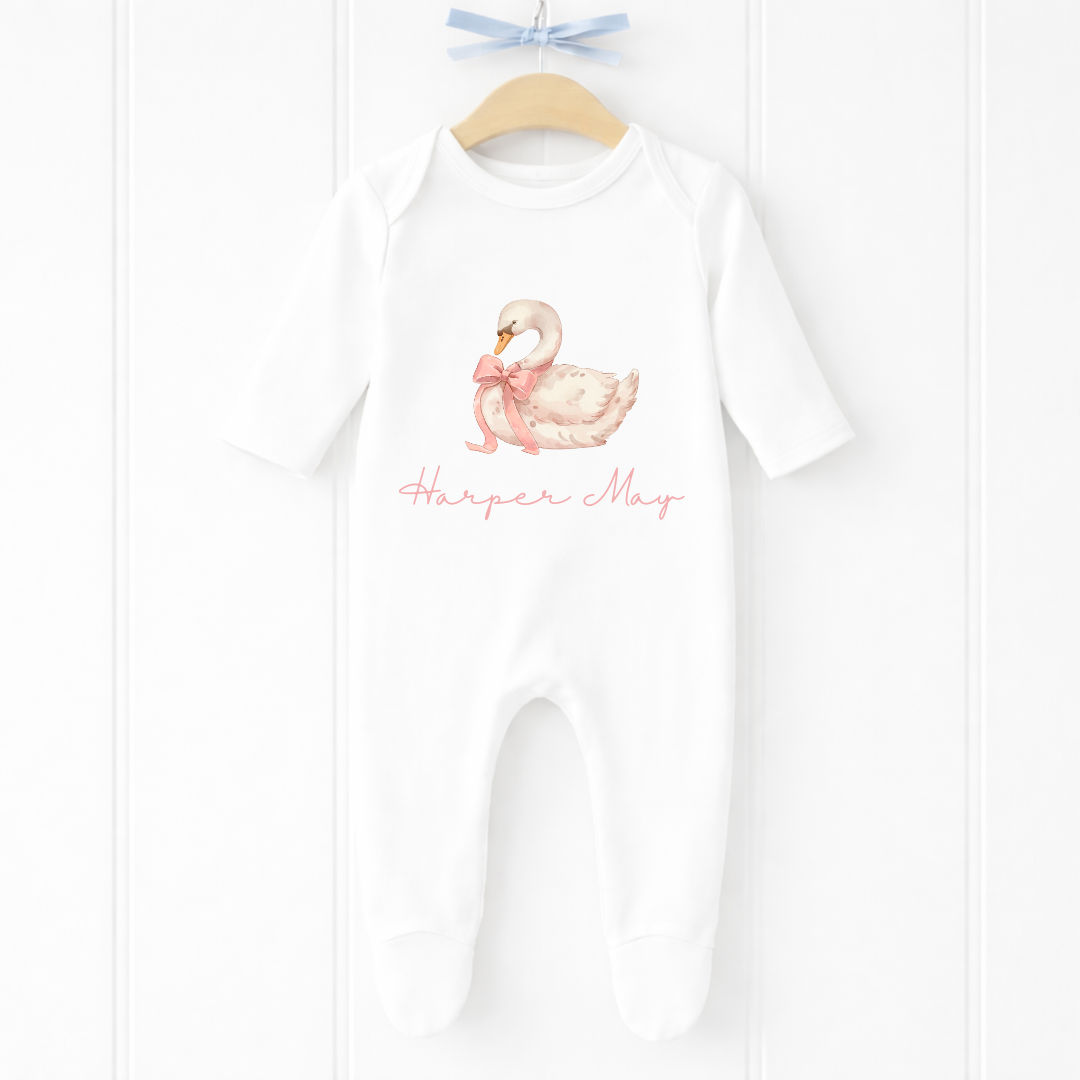 Personalised Baby Girl Swan Sleepsuit